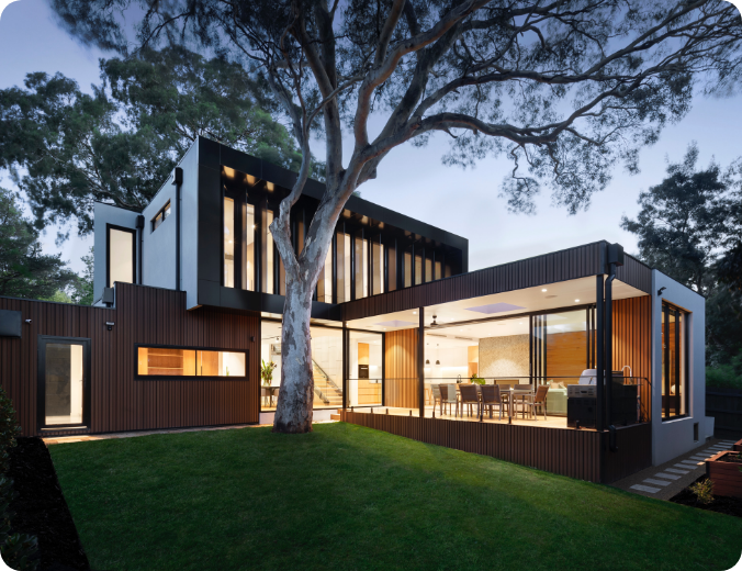 Modern Smart Home with tree in foreground